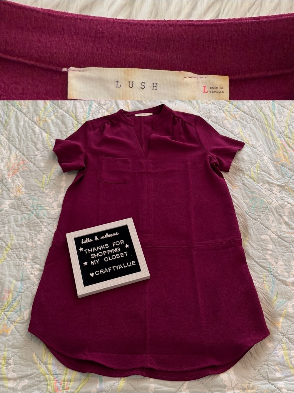 Lush Short Sleeve V-Neck Tunic in Berry Plum | Women’s Large